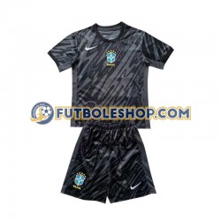 Segunda Equipación del Brasil Portero Copa America 2024 Negro Manga Corta para Niño (Camiseta y pantalón)