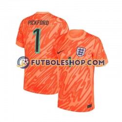 Primera Equipación del Inglaterra Portero Pickford 1 Euro 2024 Naranja Manga Corta para Hombre