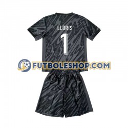 Segunda Equipación del Francia Portero Hugo Lloris 1 Euro 2024 Negro Manga Corta para Niño (Camiseta y pantalón)