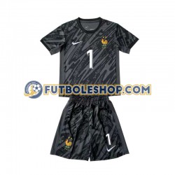 Segunda Equipación del Francia Portero Hugo Lloris 1 Euro 2024 Negro Manga Corta para Niño (Camiseta y pantalón)