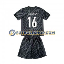 Segunda Equipación del Francia Portero Mike Maignan 16 Euro 2024 Negro Manga Corta para Niño (Camiseta y pantalón)