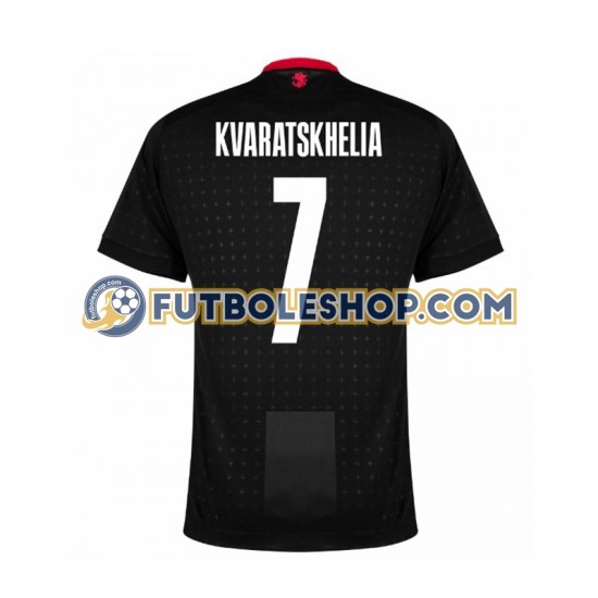 Segunda Equipación del Georgia Kvaratskhelia 7 Euro 2024 Negro Manga Corta para Hombre