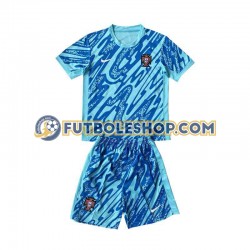 Tercera Equipación del Portugal Portero Euro 2024 Azul Manga Corta para Niño (Camiseta y pantalón)