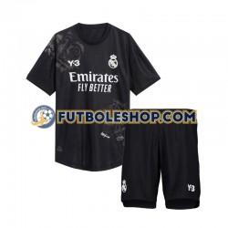 Cuarta Equipación del Real Madrid Portero Y3 2023-2024 Negro Manga Corta para Niño (Camiseta y pantalón)