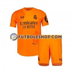 Tercera Equipación del Real Madrid Portero Y3 2023-2024 Naranja Manga Corta para Niño (Camiseta y pantalón)