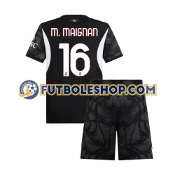 Primera Equipación del AC Milan Portero Mike Maignan 16 2024-2025 Negro Manga Corta para Niño (Camiseta y pantalón)
