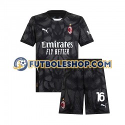 Primera Equipación del AC Milan Portero Mike Maignan 16 2024-2025 Negro Manga Corta para Niño (Camiseta y pantalón)