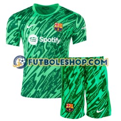 Primera Equipación del FC Barcelona Portero 2024-2025 Verde Manga Corta para Niño (Camiseta y pantalón)