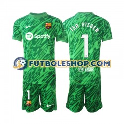 Primera Equipación del FC Barcelona Portero Ter Stegen 1 2024-2025 Verde Manga Corta para Niño (Camiseta y pantalón)