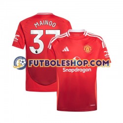 Primera Equipación del Manchester United Kobbie Mainoo 37 2024-2025 Rojo Manga Corta para Hombre