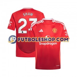 Primera Equipación del Manchester United Luke Shaw 23 2024-2025 Rojo Manga Corta para Hombre
