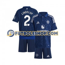 Segunda Equipación del Manchester United Victor Lindelof 2 2024-2025 Rojo Manga Corta para Niño (Camiseta y pantalón)