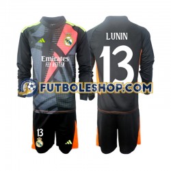 Segunda Equipación del Real Madrid Portero Andriy Lunin 13 2024-2025 Negro ML para Niño (Camiseta y pantalón)