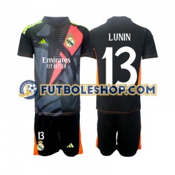 Segunda Equipación del Real Madrid Portero Andriy Lunin 13 2024-2025 Negro Manga Corta para Niño (Camiseta y pantalón)