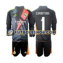 Segunda Equipación del Real Madrid Portero Thibaut Courtois 1 2024-2025 Negro ML para Niño (Camiseta y pantalón)