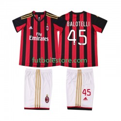 Primera Equipación del AC Milan BALOTELL 45 Retro 2013 2014 Manga Corta para Niño (Camiseta y pantalón)
