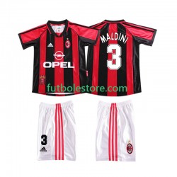 Primera Equipación del AC Milan MALDINI 3 Retro 1998 1999 Manga Corta para Niño (Camiseta y pantalón)
