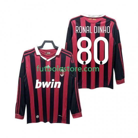 Primera Equipación del AC Milan RONALDINHO 80 Retro 2009 2010 ML para Hombre Primera Equipación del AC Milan RONALDINHO 80 Retro 2009 2010 ML para Hombre