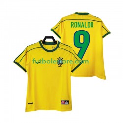 Primera Equipación del Brasil RONALDO 9 Retro 1998 Manga Corta para Hombre