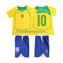 Primera Equipación del Brasil RONALOINHO 10 Retro 2004 Manga Corta para Niño (Camiseta y pantalón)