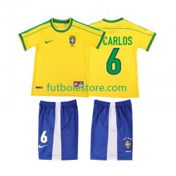 Primera Equipación del Brasil Roberto Carlos 6 Retro 1998 Manga Corta para Niño (Camiseta y pantalón)