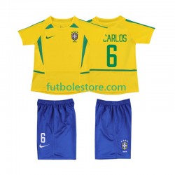 Primera Equipación del Brasil Roberto Carlos 6 Retro 2002 Manga Corta para Niño (Camiseta y pantalón)