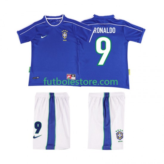 Segunda Equipación del Brasil Ronaldo 9 Retro 1998 Manga Corta para Niño (Camiseta y pantalón) Segunda Equipación del Brasil Ronaldo 9 Retro 1998 Manga Corta para Niño (Camiseta y pantalón)
