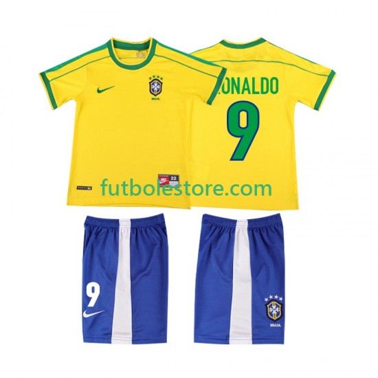 Primera Equipación del Brasil Ronaldo 9 Retro 1998 Manga Corta para Niño (Camiseta y pantalón) Primera Equipación del Brasil Ronaldo 9 Retro 1998 Manga Corta para Niño (Camiseta y pantalón)