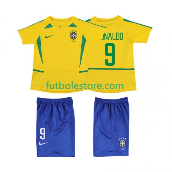 Primera Equipación del Brasil Ronaldo 9 Retro 2002 Manga Corta para Niño (Camiseta y pantalón) Primera Equipación del Brasil Ronaldo 9 Retro 2002 Manga Corta para Niño (Camiseta y pantalón)