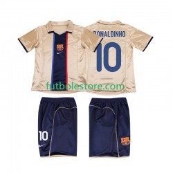 Segunda Equipación del FC Barcelona RONALDINHO 10 Retro 2001 2002 Manga Corta para Niño (Camiseta y pantalón)