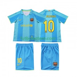 Segunda Equipación del FC Barcelona RONALDINHO 10 Retro 2007 2008 Manga Corta para Niño (Camiseta y pantalón)