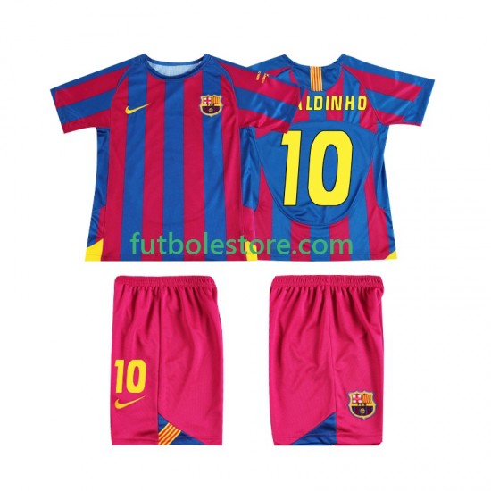 Primera Equipación del FC Barcelona RONALDINHO 10 Retro Champions League 2005 2006 Manga Corta para Niño (Camiseta y pantalón) Primera Equipación del FC Barcelona RONALDINHO 10 Retro Champions League 2005 2006 Manga Corta para Niño (Camiseta y pantalón)
