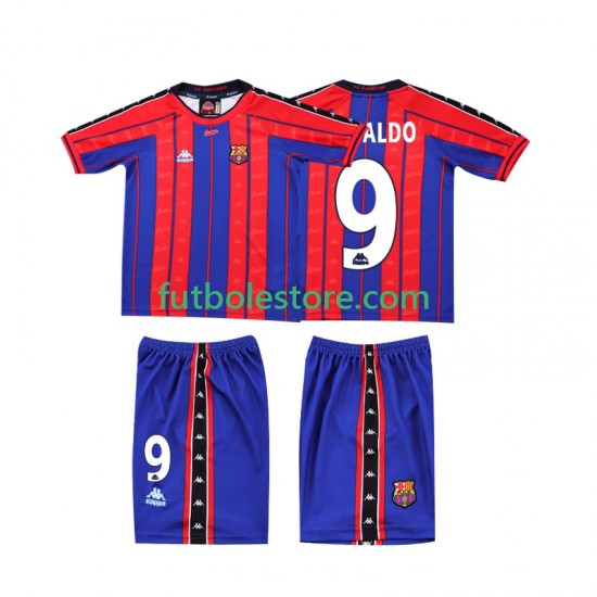 Primera Equipación del FC Barcelona Ronaldo 9 Retro 1997 1998 Manga Corta para Niño (Camiseta y pantalón) Primera Equipación del FC Barcelona Ronaldo 9 Retro 1997 1998 Manga Corta para Niño (Camiseta y pantalón)