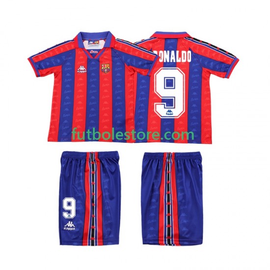 Primera Equipación del FC Barcelona Ronaldo Retro 1996 1997 Manga Corta para Niño (Camiseta y pantalón) Primera Equipación del FC Barcelona Ronaldo Retro 1996 1997 Manga Corta para Niño (Camiseta y pantalón)