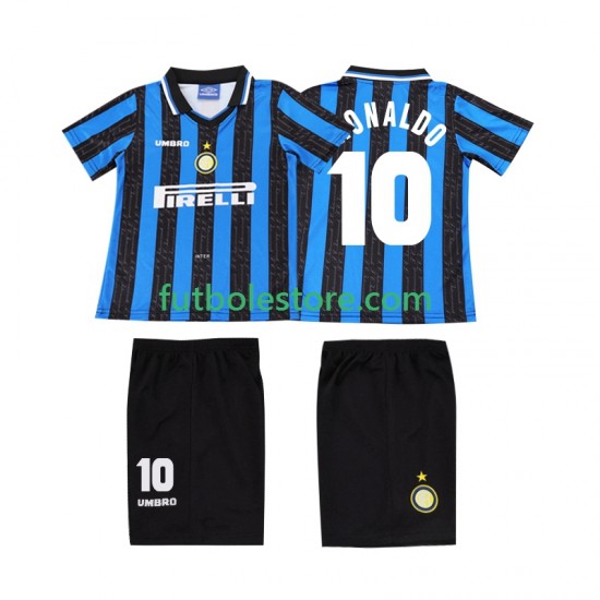 Primera Equipación del Inter Milan Ronaldo 10 Retro 1997 1998 Manga Corta para Niño (Camiseta y pantalón) Primera Equipación del Inter Milan Ronaldo 10 Retro 1997 1998 Manga Corta para Niño (Camiseta y pantalón)