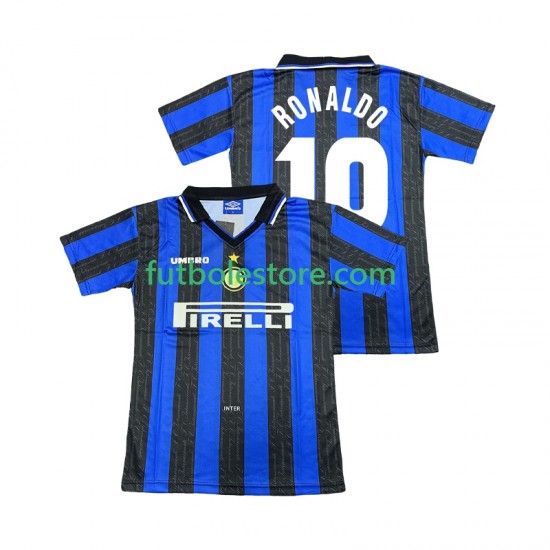 Primera Equipación del Inter Milan Ronaldo 10 Retro 1997 1998 Manga Corta para Hombre Primera Equipación del Inter Milan Ronaldo 10 Retro 1997 1998 Manga Corta para Hombre