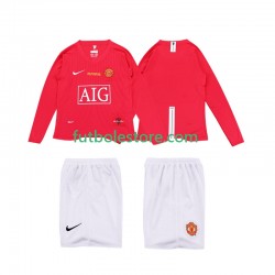 Primera Equipación del Manchester United Retro Premier League 2008 2009 ML para Niño (Camiseta y pantalón)