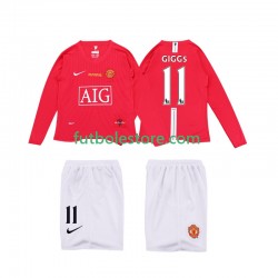 Primera Equipación del Manchester United GIGGS 11 Retro Premier League 2008 2009 ML para Niño (Camiseta y pantalón)