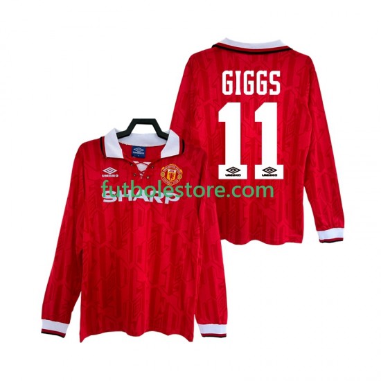 Primera Equipación del Manchester United GIGGS 11 Retro 1992 1994 ML para Hombre Primera Equipación del Manchester United GIGGS 11 Retro 1992 1994 ML para Hombre