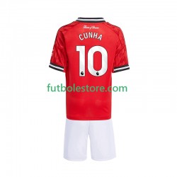 Primera Equipación del Manchester United Matheus Cunha 10 2025-2026 Manga Corta para Niño (Camiseta y pantalón)