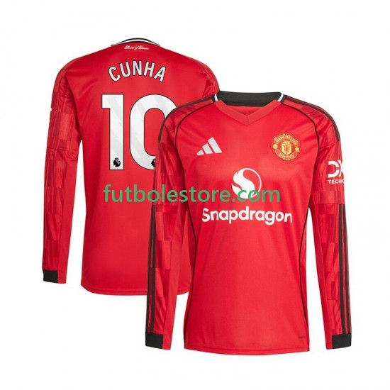 Primera Equipación del Manchester United Matheus Cunha 10 2025-2026 ML para Hombre Primera Equipación del Manchester United Matheus Cunha 10 2025-2026 ML para Hombre