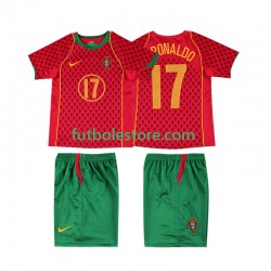 Primera Equipación del Portugal Cristiano Ronaldo 17 Retro 2004 Manga Corta para Niño (Camiseta y pantalón)