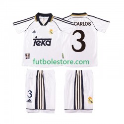 Primera Equipación del Real Madrid R CARLOS 3 Retro 1998 2000 Manga Corta para Niño (Camiseta y pantalón)