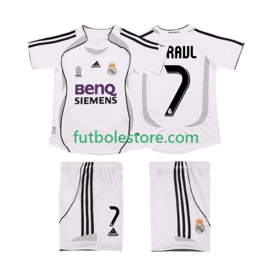 Primera Equipación del Real Madrid RAUL 7 Retro 2006 2007 Manga Corta para Niño (Camiseta y pantalón) Primera Equipación del Real Madrid RAUL 7 Retro 2006 2007 Manga Corta para Niño (Camiseta y pantalón)