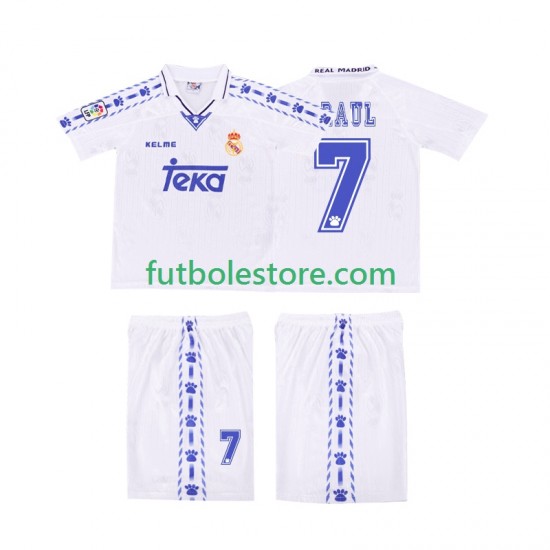 Primera Equipación del Real Madrid RAUL 7 Retro 1996 1997 Manga Corta para Niño (Camiseta y pantalón) Primera Equipación del Real Madrid RAUL 7 Retro 1996 1997 Manga Corta para Niño (Camiseta y pantalón)