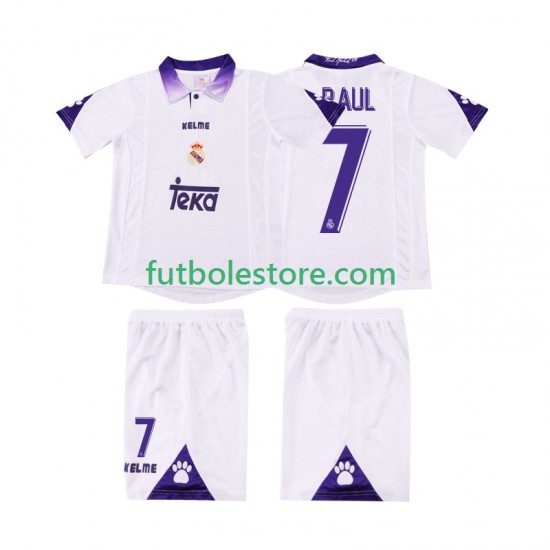 Primera Equipación del Real Madrid RAUL 7 Retro 1997 1998 Manga Corta para Niño (Camiseta y pantalón) Primera Equipación del Real Madrid RAUL 7 Retro 1997 1998 Manga Corta para Niño (Camiseta y pantalón)