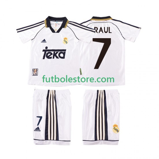 Primera Equipación del Real Madrid RAUL 7 Retro 1998 2000 Manga Corta para Niño (Camiseta y pantalón) Primera Equipación del Real Madrid RAUL 7 Retro 1998 2000 Manga Corta para Niño (Camiseta y pantalón)