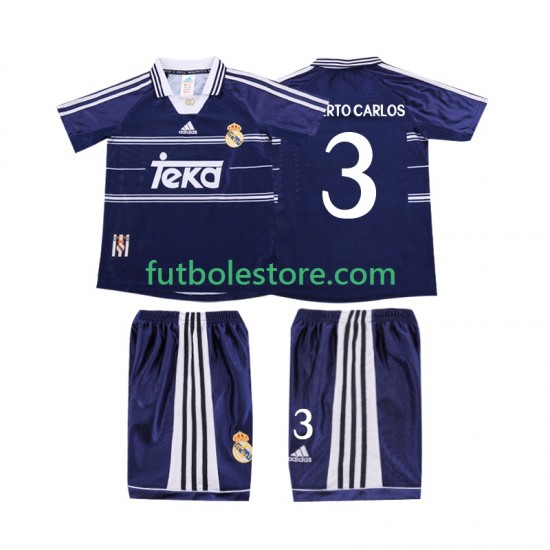 Segunda Equipación del Real Madrid ROBERTO CARLOS 3 Retro 1998 1999 Manga Corta para Niño (Camiseta y pantalón) Segunda Equipación del Real Madrid ROBERTO CARLOS 3 Retro 1998 1999 Manga Corta para Niño (Camiseta y pantalón)