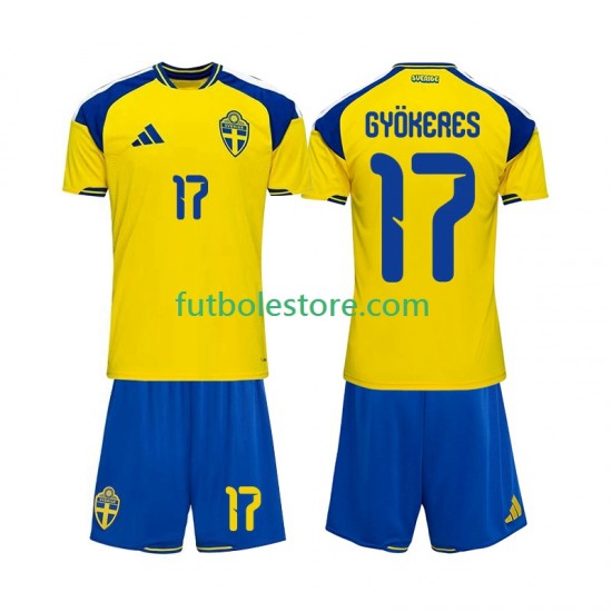 Primera Equipación del Suecia Viktor Gyokeres 17 2026 Manga Corta para Niño (Camiseta y pantalón)