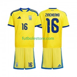Primera Equipación del Ucrania Oleksandr Zinchenko 16 World Cup 2026 Manga Corta para Niño (Camiseta y pantalón)
